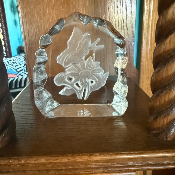 Price Import Other - Price Import Crystal Butterfly Flower Paperweight Frosted Glass 4in ReadDescript